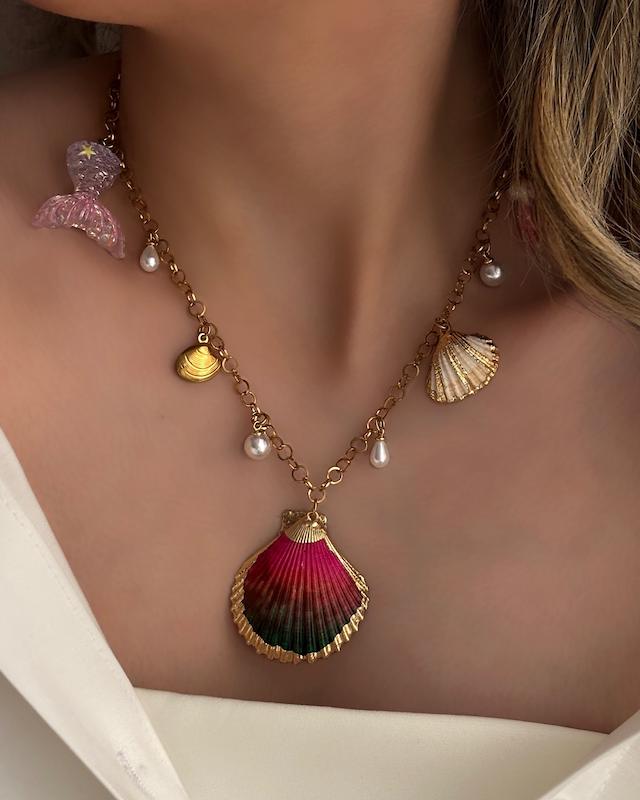 گردنبند چارم صدف رنگی و پری دریایی