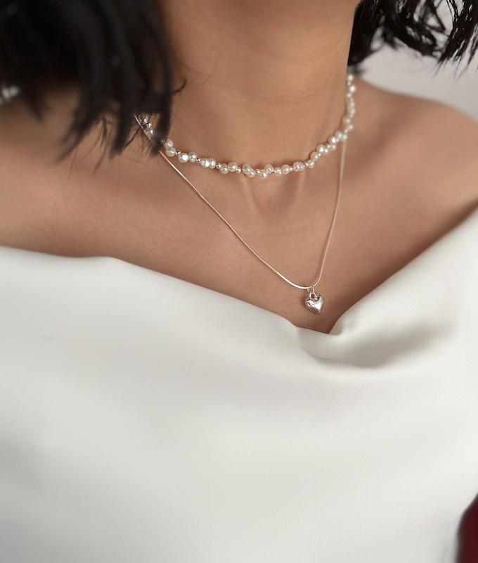 گردنبند دولاین قلب و مروارید