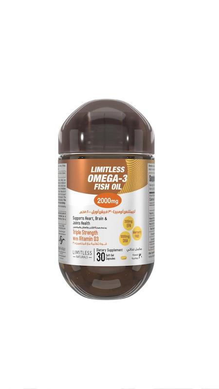 سافت‌ژل امگا ۳ فیش اویل ۲۰۰۰ میلی‌گرم لیمیتلس اوافارما30عددی--Eva pharma Limitless Omega-3 Fish Oil 2000 mg