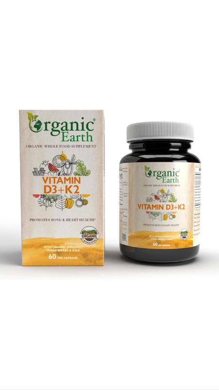 مکمل ویتامین D3 + K2 اورگانیک ارث  Organic Earth Vitamin D3 + K2