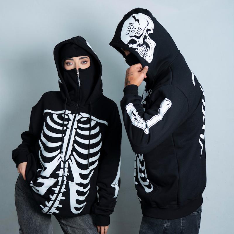 سوییشرت نینجا لش باکسی 2 کلاه طرح اسکلت