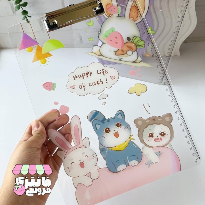 تخته شاسی شفاف خط کش دار طرح گربه و خرگوش 