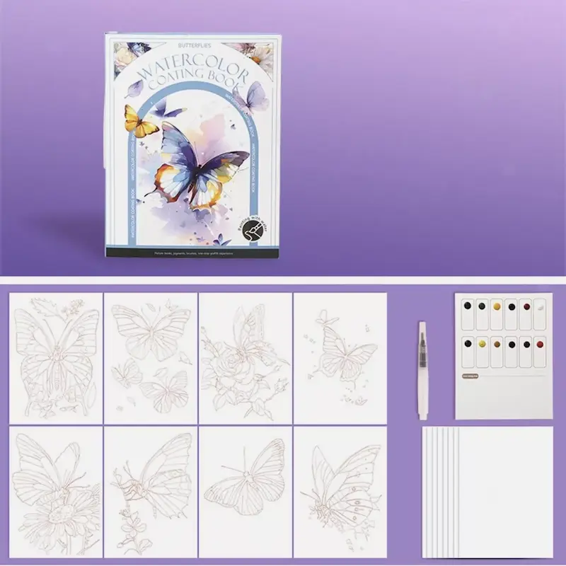 پک نقاشی آبرنگی طرح Butterflies (16 عددی)
