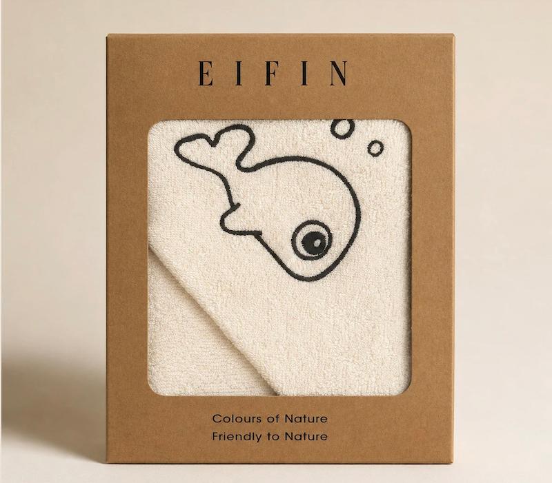 ست حوله کلاه‌دار و لیف نوزاد طرح نهنگ ای‌فین (EIFIN Bambu Balık Nakışlı Havlu Seti)