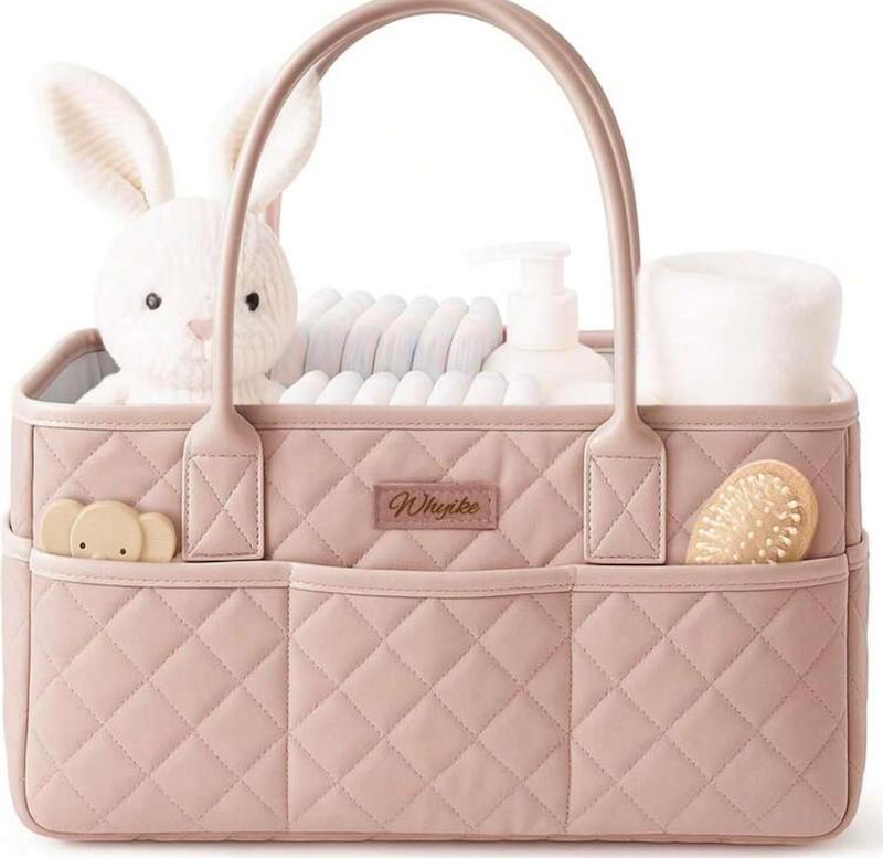 کیف نظم‌دهنده سبز نعناعی/صورتی با دسته‌های چرمی (Fog Green Diaper Caddy)