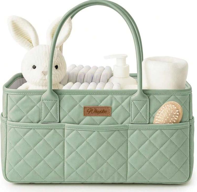 کیف نظم‌دهنده سبز نعناعی/صورتی با دسته‌های چرمی (Fog Green Diaper Caddy)