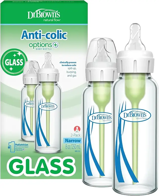 بسته‌ ۲ عددی شیشه شیر شیشه‌ای باریک دکتر براونز | Dr. Brown's Narrow Glass Options+ (حجم ۸ اونس / ۲۵۰ میل)