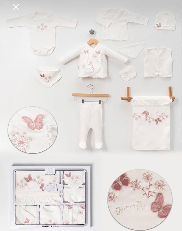ست ۱۰ تکه بیمارستانی Baby Zuhu طرح پروانه (کرم/صورتی)