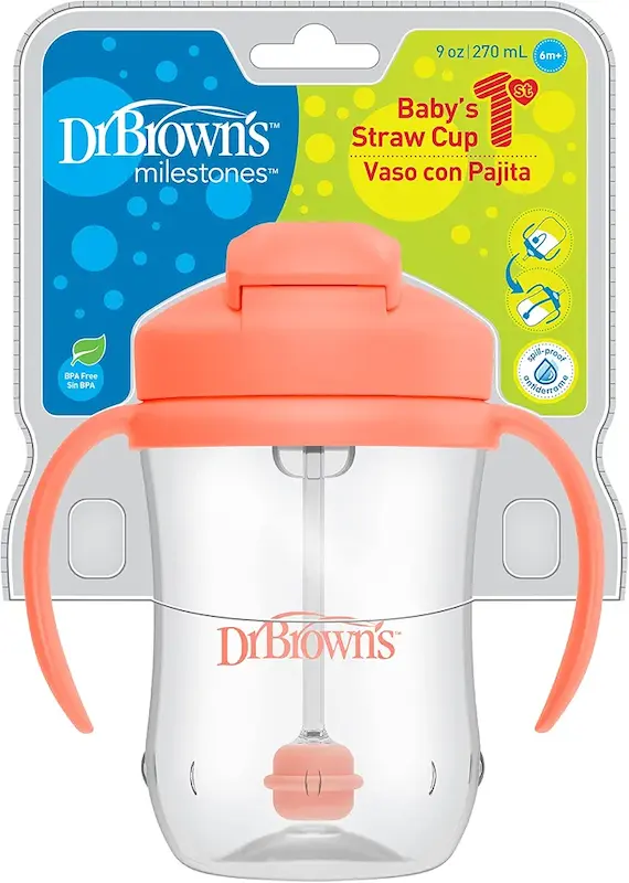 لیوان نی‌دار ارگونومیک کودک دکتر براونز |  Dr. Brown's Milestones Baby's First Straw Cup
