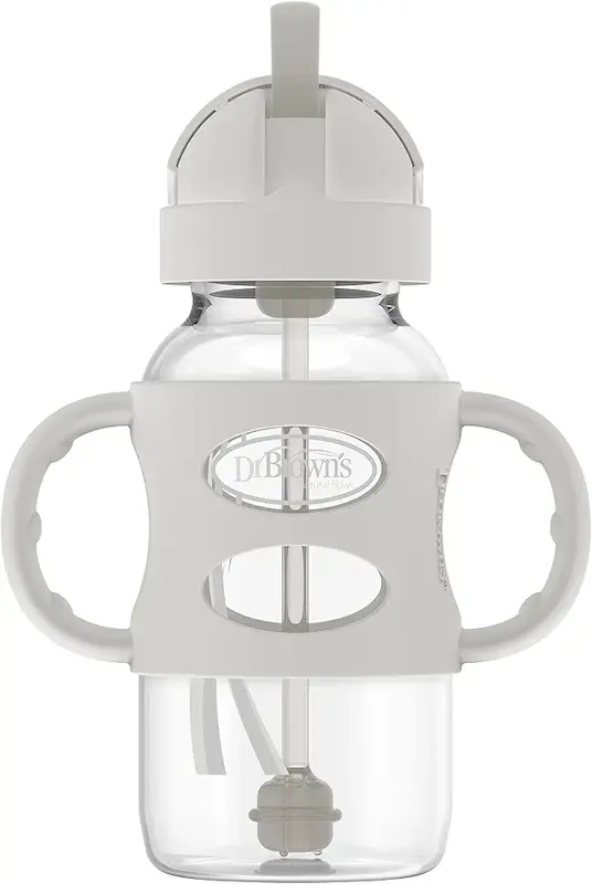 ست دو عددی لیوان نی‌دار ارگونومیک دهانه گشاد دکتر براونز | Dr. Brown's Milestones Wide-Neck Sippy Straw Bottle