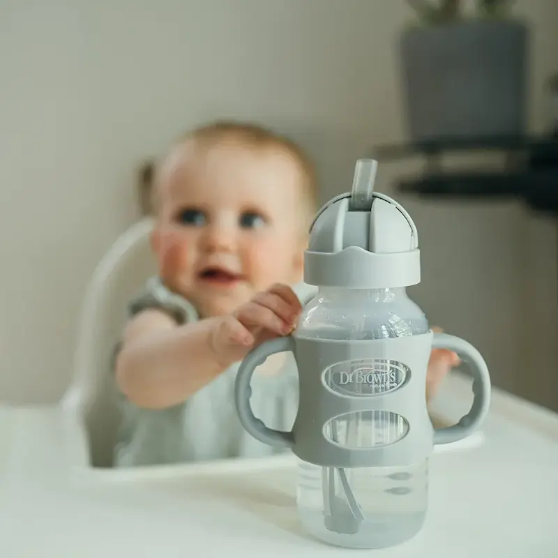ست دو عددی لیوان نی‌دار ارگونومیک دهانه گشاد دکتر براونز | Dr. Brown's Milestones Wide-Neck Sippy Straw Bottle