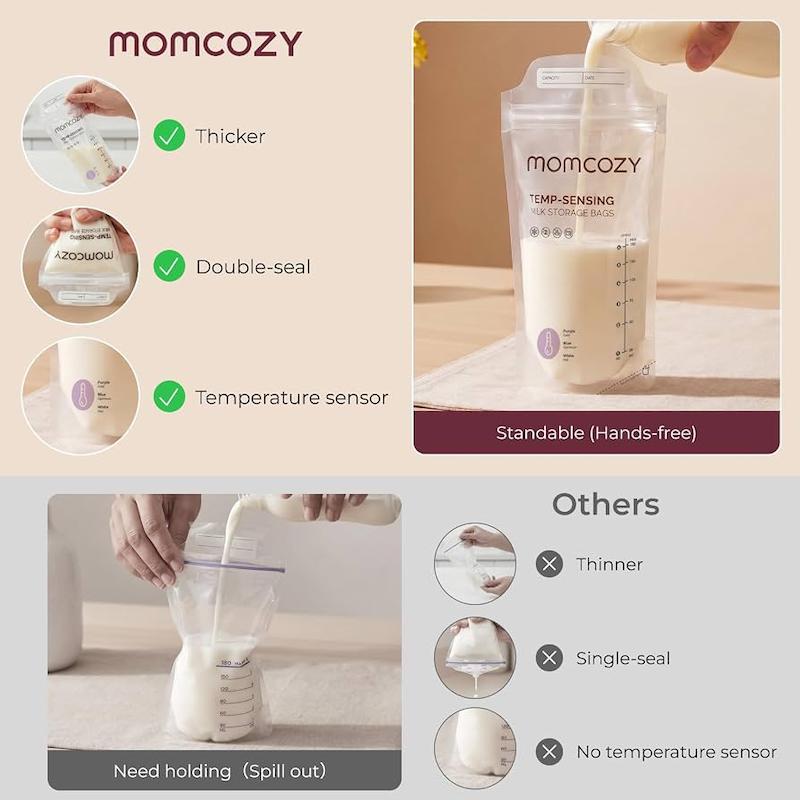 کیسه ذخیره‌سازی شیر مادر دارای سنسور دما مامکوزی (Momcozy Temp-Sensing Milk Storage Bags - 50 Pcs)