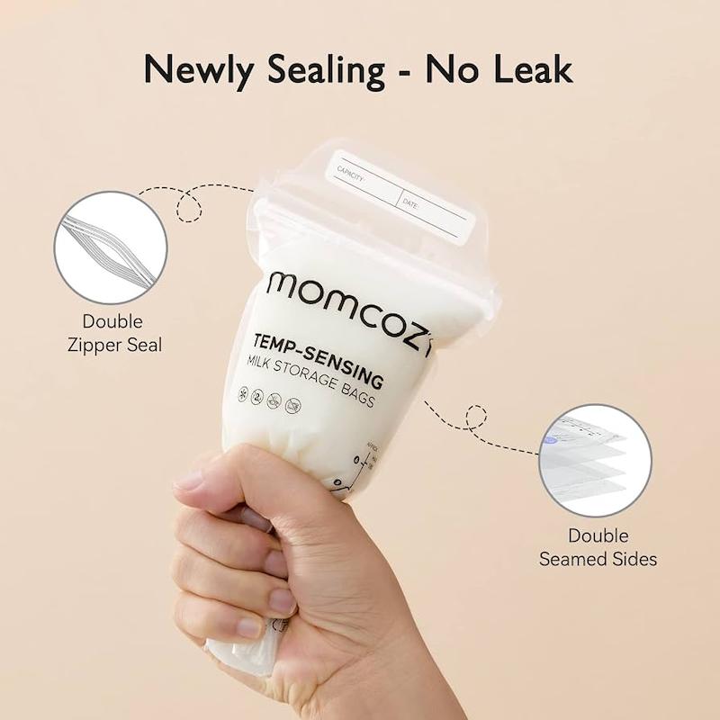 کیسه ذخیره‌سازی شیر مادر دارای سنسور دما مامکوزی (Momcozy Temp-Sensing Milk Storage Bags - 50 Pcs)