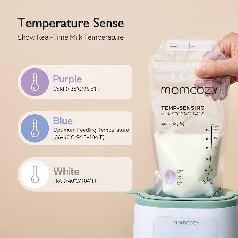 کیسه ذخیره‌سازی شیر مادر دارای سنسور دما مامکوزی (Momcozy Temp-Sensing Milk Storage Bags - 50 Pcs)