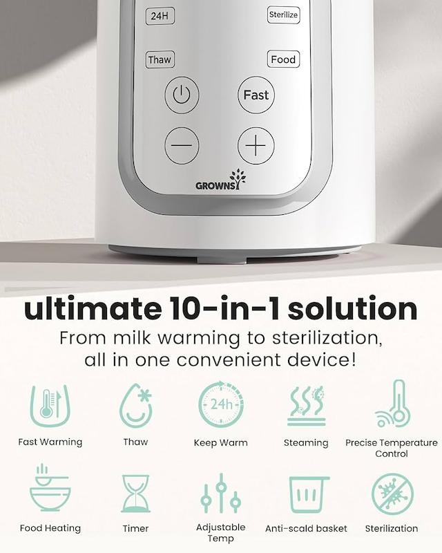 گرم‌کن ۱۰ کاره و استریل‌کننده سریع شیشه‌شیر گرونزی (GROWNSY 10-in-1 Fast Baby Bottle Warmer & Steriliser)