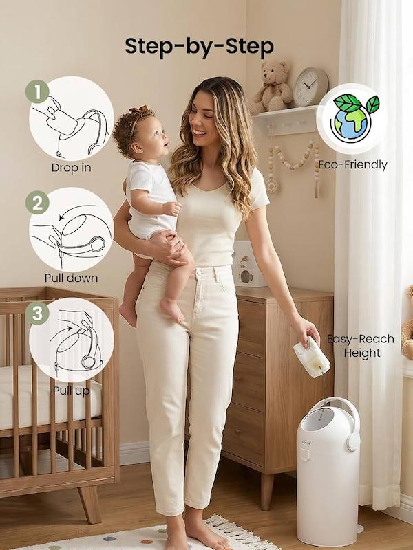 سطل زباله و پوشک ضد بو گرونزی (GROWNSY Odor-Locking Baby Diaper Pail)