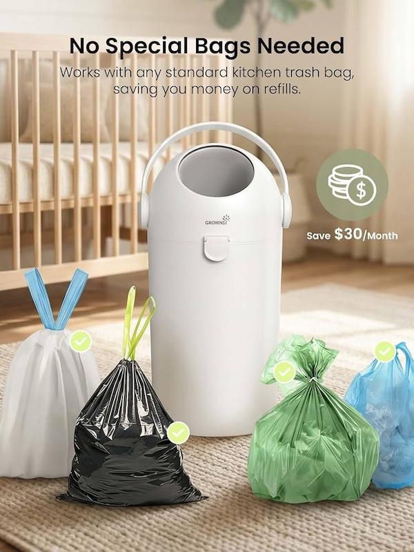 سطل زباله و پوشک ضد بو گرونزی (GROWNSY Odor-Locking Baby Diaper Pail)