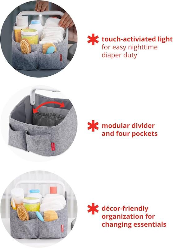 ارگانایزر و سبد لوازم نوزاد چراغ‌دار اسکیپ هاپ (Skip Hop Light-Up Diaper Caddy - Oat)