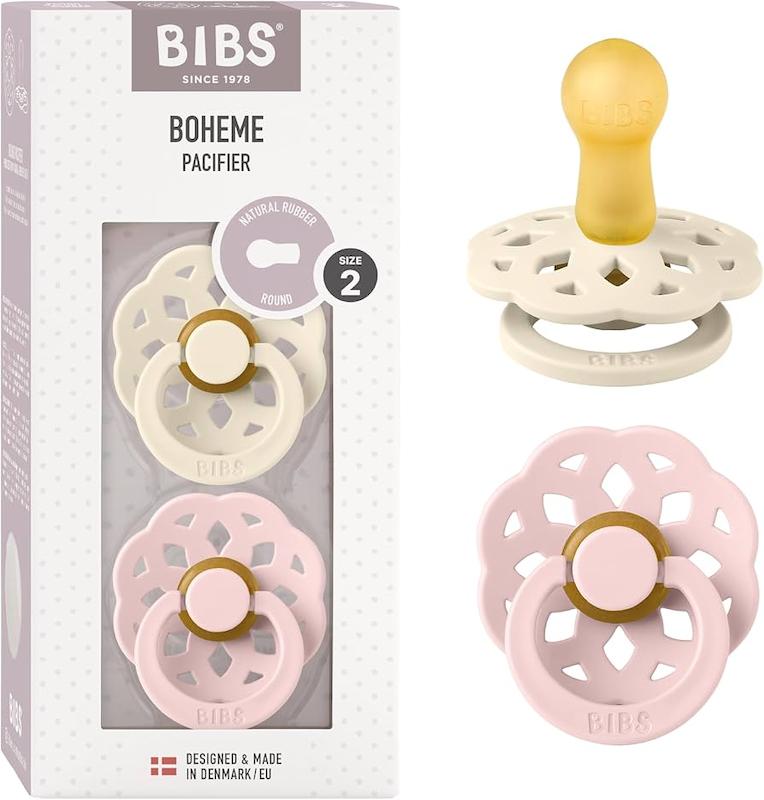 پستانک دو عددی بیبس مدل Boheme رنگ چندرنگ/کرم و صورتی (BIBS Boheme Latex Pacifier - Sage/Cloud or Multi-Color)