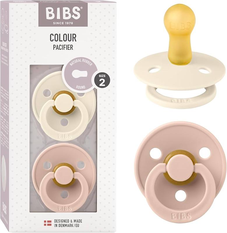 پستانک دو عددی بیبس مدل Colour رنگ عاجی و صورتی (BIBS Colour Latex Pacifier - Ivory / Blush)