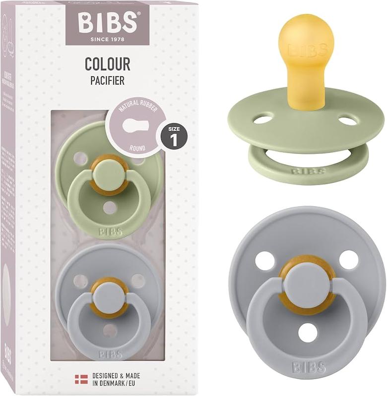 پستانک دو عددی بیبس مدل Colour رنگ سبز مریم‌گلی و خاکستری (BIBS Colour Latex Pacifier - Sage / Cloud)