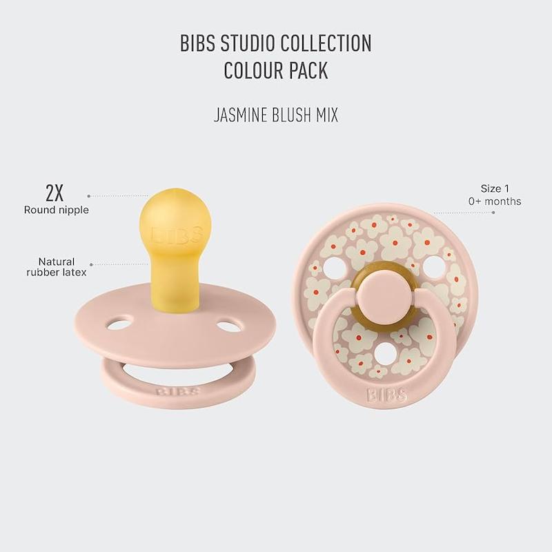 پستانک دو عددی بیبس کلکسیون استودیو طرح بابونه صورتی (BIBS Studio Colour Pacifier - Daisy Blush Mix)