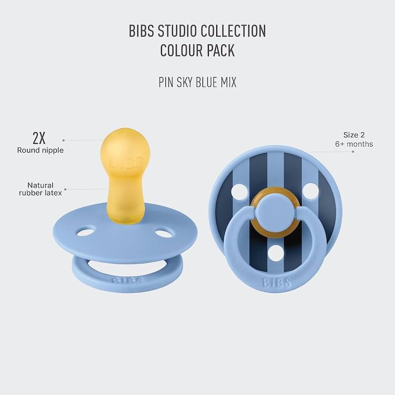 پستانک دو عددی بیبس کلکسیون استودیو طرح راه راه آبی (BIBS Studio Colour Pacifier - Sky Blue Mix)