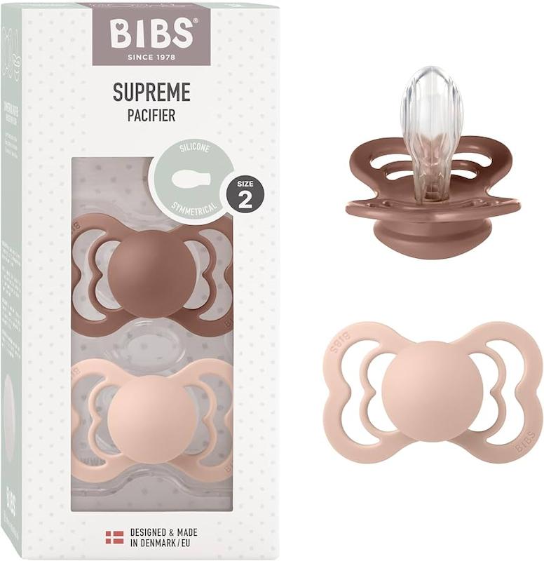 پستانک دو عددی بیبس مدل Supreme جنس سیلیکونی رنگ شکلاتی و صورتی (BIBS Supreme Soother - Woodchuck / Blush)