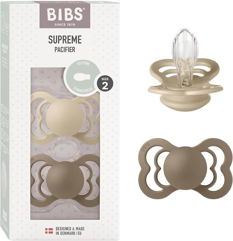 پستانک ۲ عددی بیبس مدل Supreme جنس سیلیکونی (BIBS Supreme Silicone Pacifier - Vanilla/Dark Oak)
