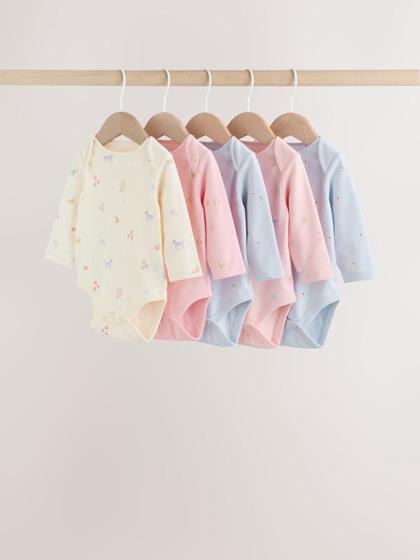 ست ۵ عددی بادی آستین بلند نوزادی طرح‌دار پاستیلی | Next baby Bodysuits