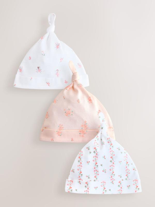 ست ۳ عددی کلاه‌ گره‌ای نوزادی صورتی و سفید | Next baby beanies 