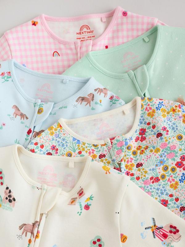 ست ۵ عددی سرهمی خواب زیپ‌دار دوطرفه نوزادی صورتی و سبز | Next baby sleepsuits 