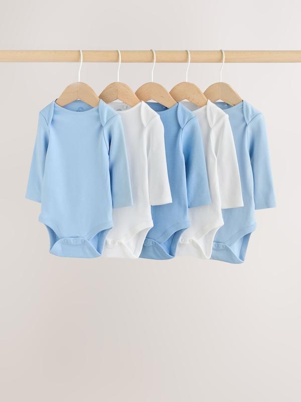 ست ۵ عددی بادی آستین بلند نوزادی آبی و سفید | Next Baby Long Sleeve Bodysuits