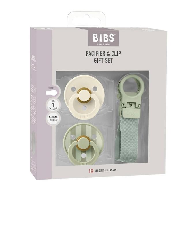 ست هدیه پستانک و بند پستانک بیبس  (BIBS Colour Pacifier & Clip Gift Set -   0-6M)