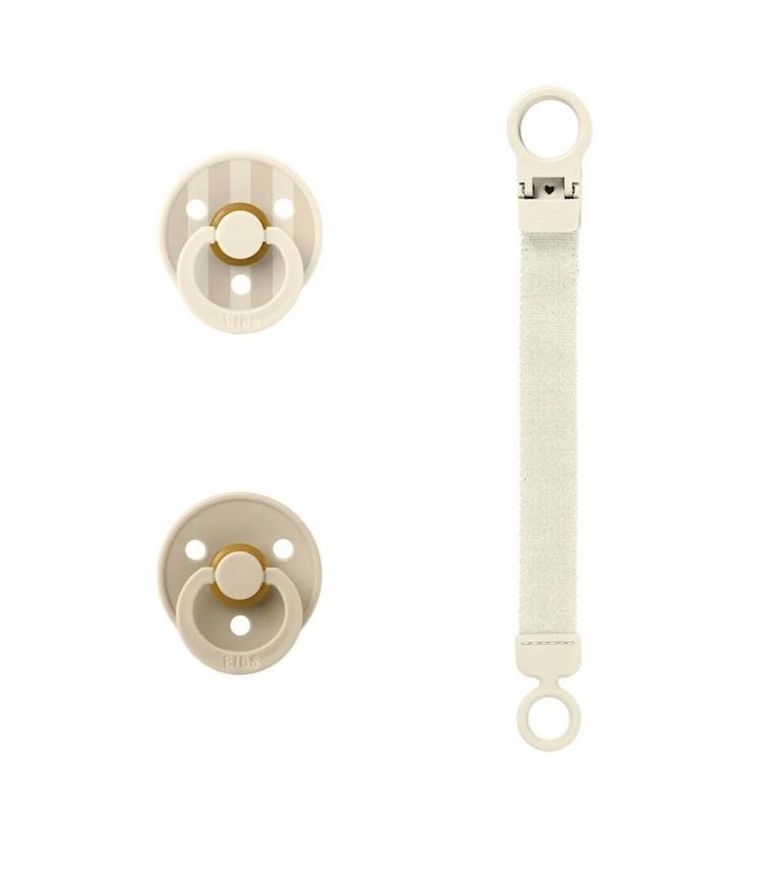 ست هدیه پستانک و بند پستانک بیبس  (BIBS Colour Pacifier & Clip Gift Set -   0-6M)
