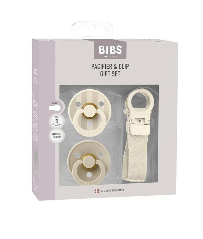 ست هدیه پستانک و بند پستانک بیبس  (BIBS Colour Pacifier & Clip Gift Set -   0-6M)