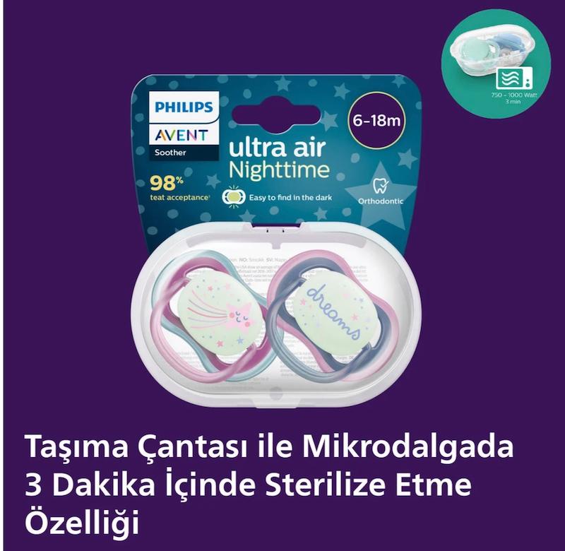 پستانک ۲ عددی شب‌نما فیلیپس اونت سری Ultra Air دخترانه (Philips Avent SCF376/14)