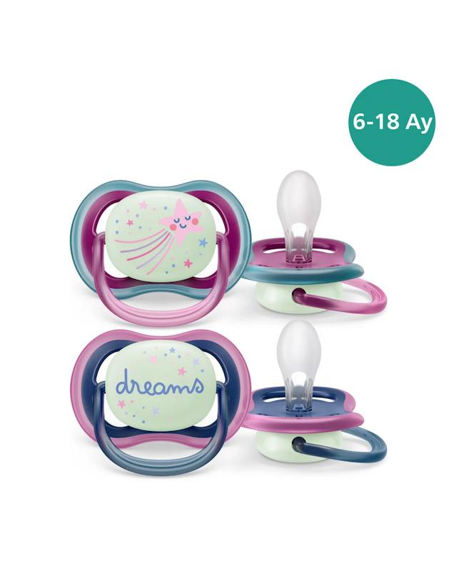 پستانک ۲ عددی شب‌نما فیلیپس اونت سری Ultra Air دخترانه (Philips Avent SCF376/14)