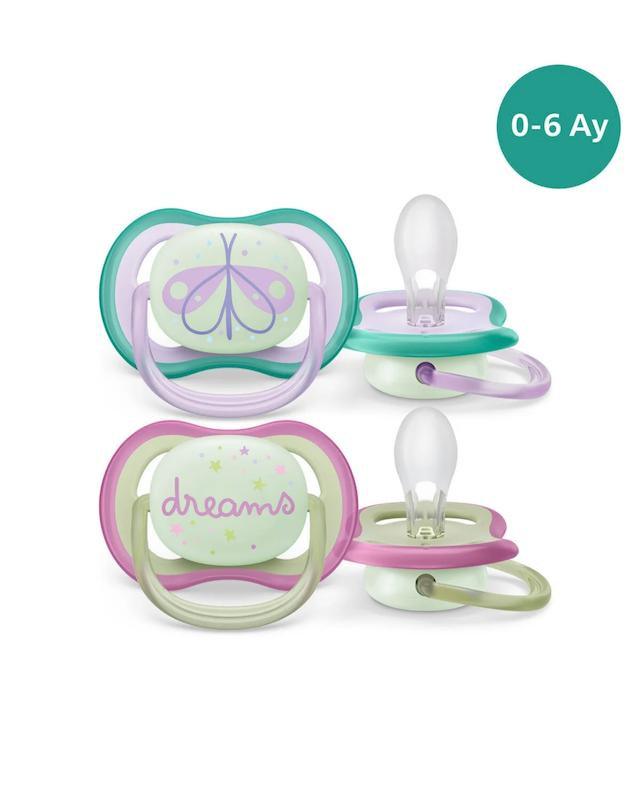پستانک ۲ عددی شب‌نما فیلیپس اونت سری Ultra Air طرح پروانه و رویا (Philips Avent SCF376/19)