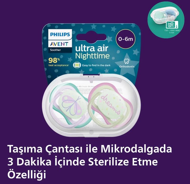 پستانک ۲ عددی شب‌نما فیلیپس اونت سری Ultra Air طرح پروانه و رویا (Philips Avent SCF376/19)
