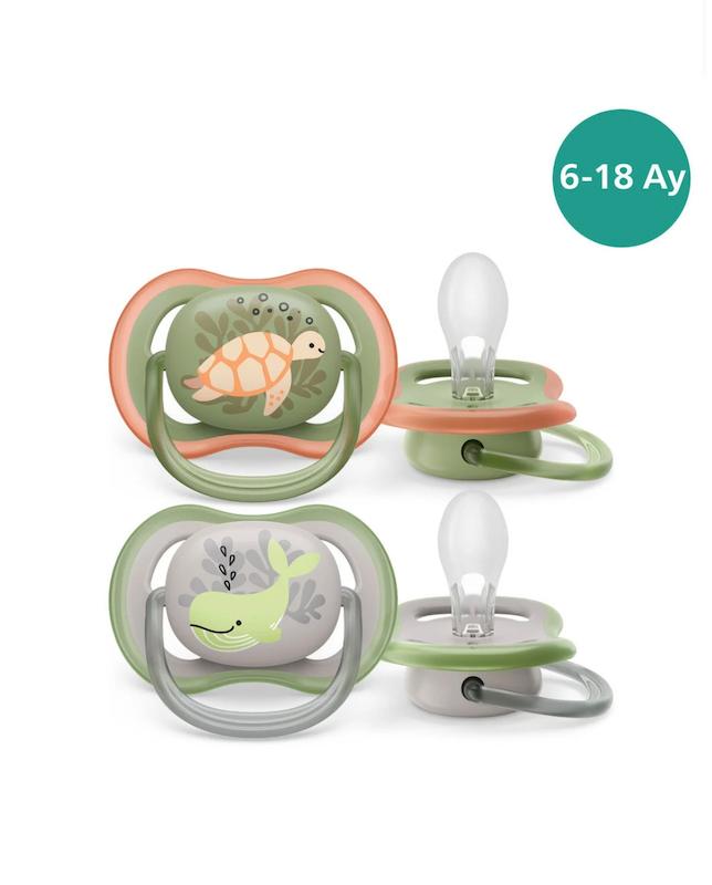 پستانک ۲ عددی فیلیپس اونت سری Ultra Air طرح لاک‌پشت و نهنگ (Philips Avent SCF085/60)
