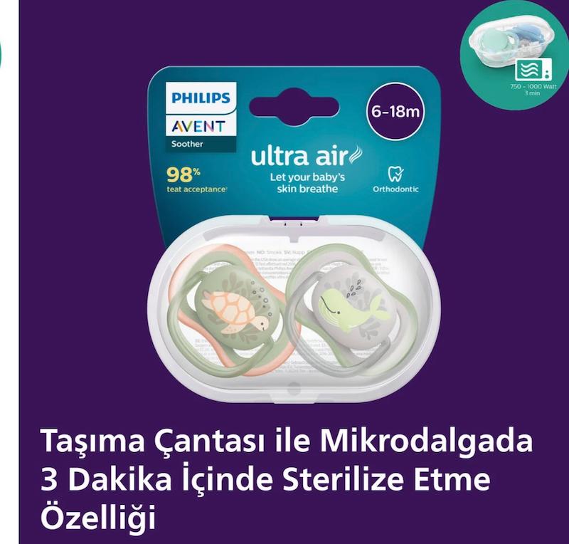 پستانک ۲ عددی فیلیپس اونت سری Ultra Air طرح لاک‌پشت و نهنگ (Philips Avent SCF085/60)