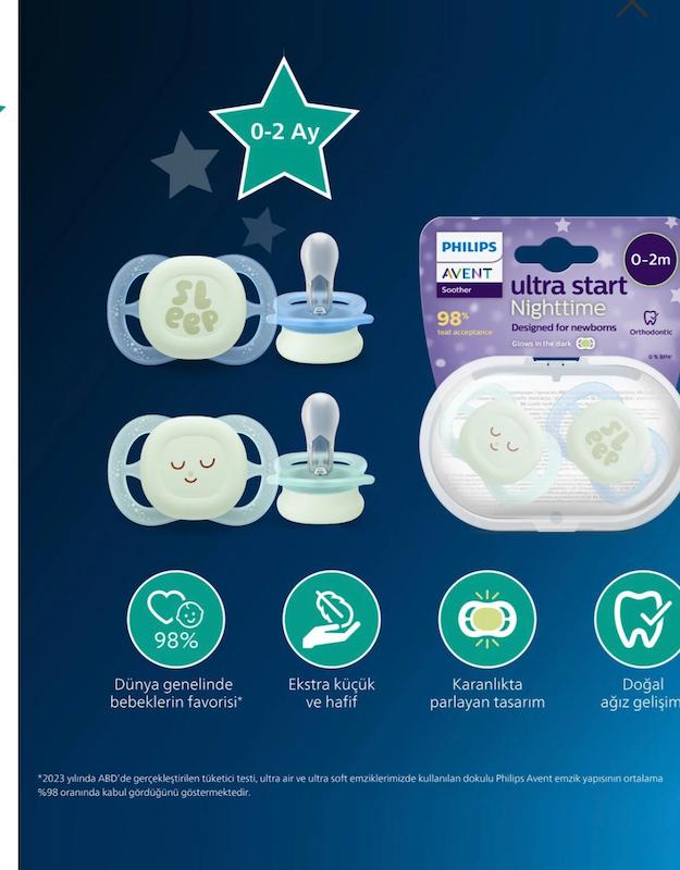 پستانک ۲ عددی شب‌نما فیلیپس اونت سری Ultra Start Sleep (مدل SCF075/08)