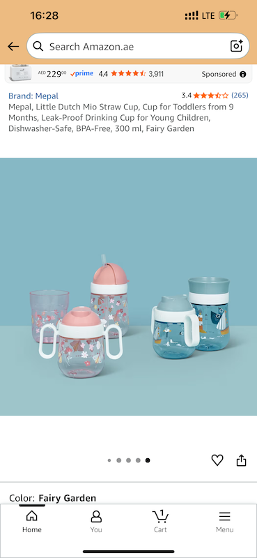 لیوان نی‌دار ضدچکه مپال طرح باغ پریان (Mepal - Little Dutch Mio Straw Cup - Fairy Garden)