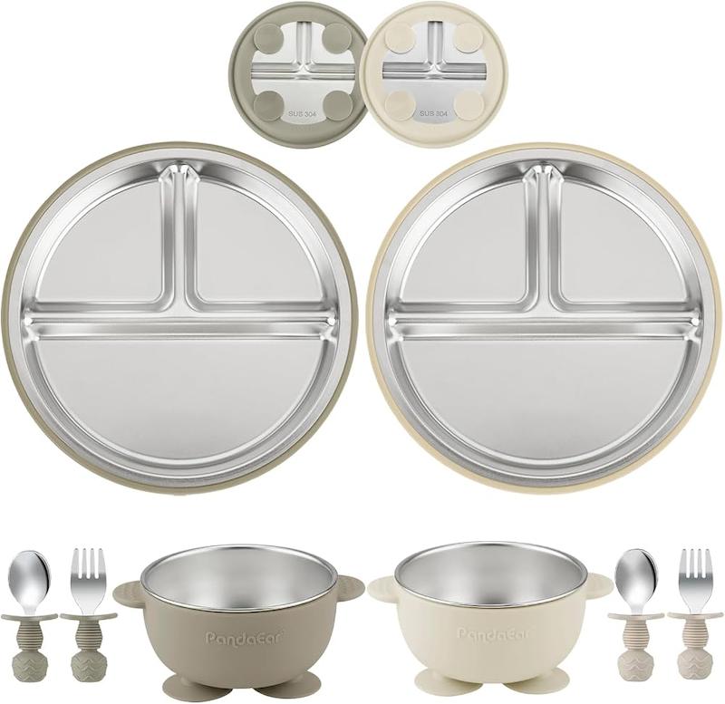 ست ۸ تکه غذاخوری استیل و سیلیکون کودک  (PandaEar 8PCS Baby Feeding Set)