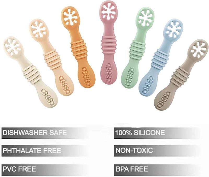 ست ۷ عددی قاشق آموزشی سیلیکونی  (PandaEar 7 Pack Silicone Baby Feeding Spoon)