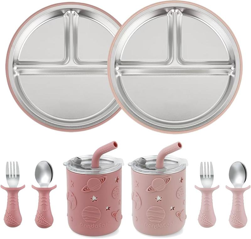ست ۱۰ تکه غذاخوری استیل و سیلیکون کودک  (PandaEar Stainless Steel Baby Feeding Set)