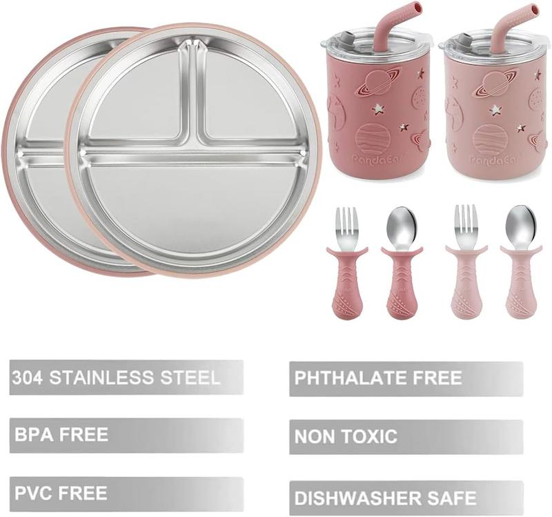 ست ۱۰ تکه غذاخوری استیل و سیلیکون کودک  (PandaEar Stainless Steel Baby Feeding Set)