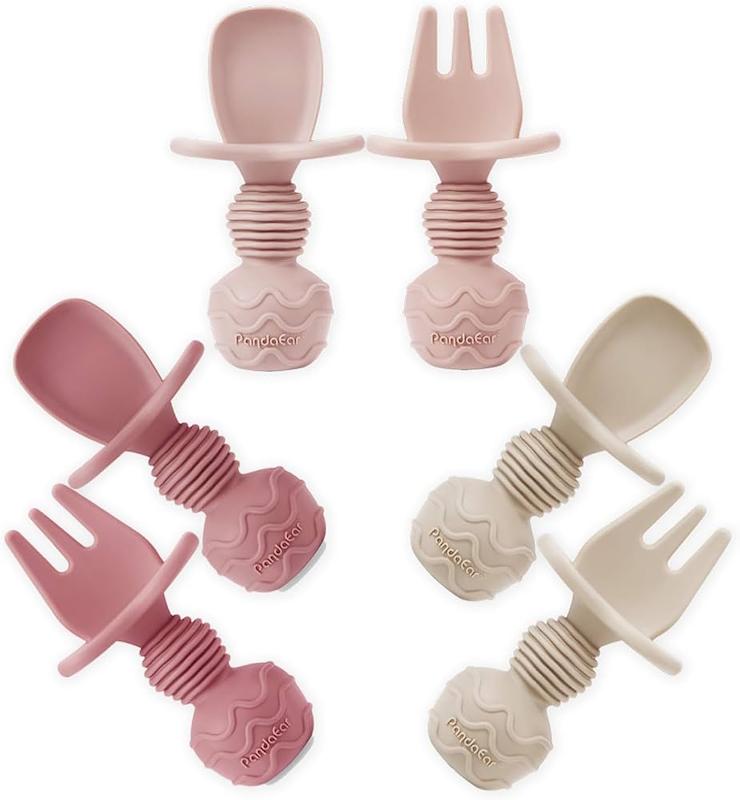 ست ۶ عددی قاشق و چنگال آموزشی کوتاه‌دسته  (PandaEar 6 Pack Silicone Baby Spoons & Forks)