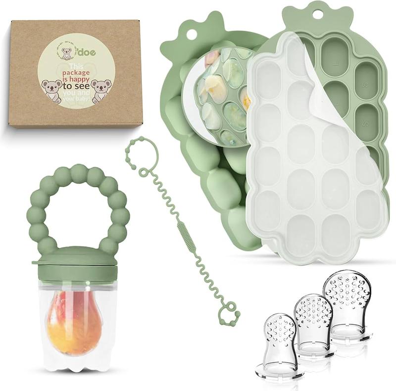 ست پستونک میوه‌خوری به همراه قالب فریزری و گیره اودو (O'doe Silicone Fruit Feeder & Freezer Tray Set)